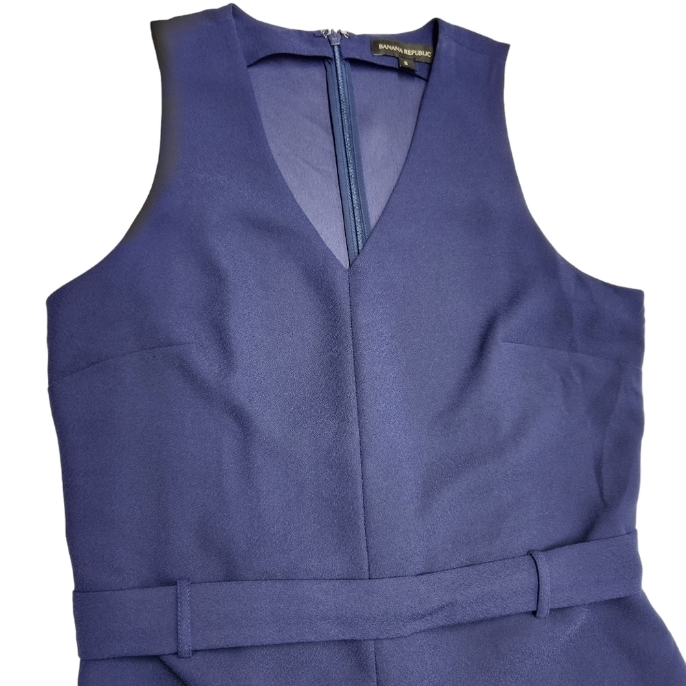 Banana Republic Tie Waist Jumpsuit Wide Leg Sleeveless V-Neck Navy Blue, Size 6 - Picture 4 of 15